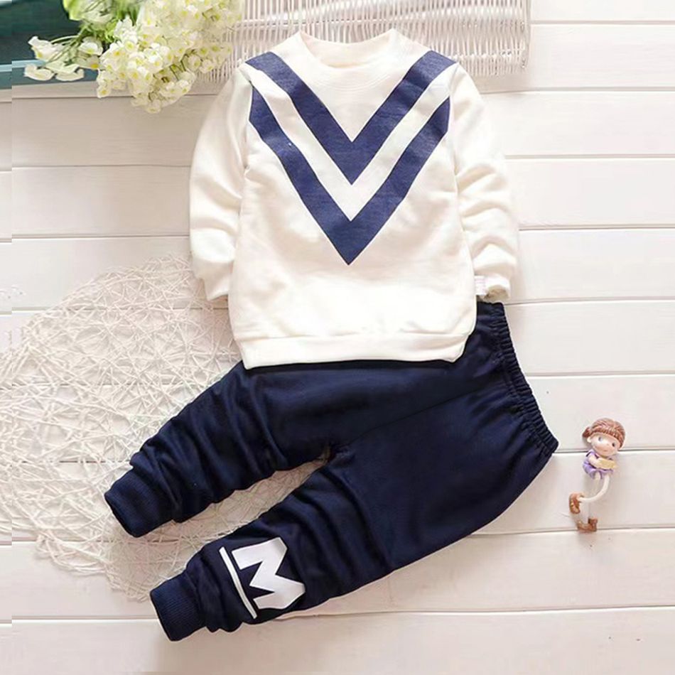 2-piece Toddler Boy Striped Pullover Sweatshirt and Letter Print Pants Set White big image 1