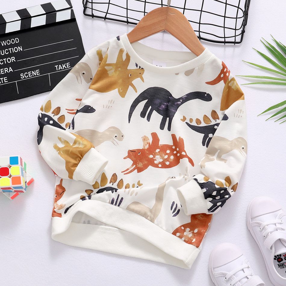 Toddler Boy Animal Dinosaur Print Pullover Sweatshirt White