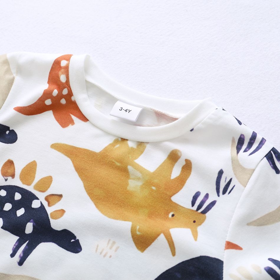 Toddler Boy Animal Dinosaur Print Short-sleeve Tee White big image 4