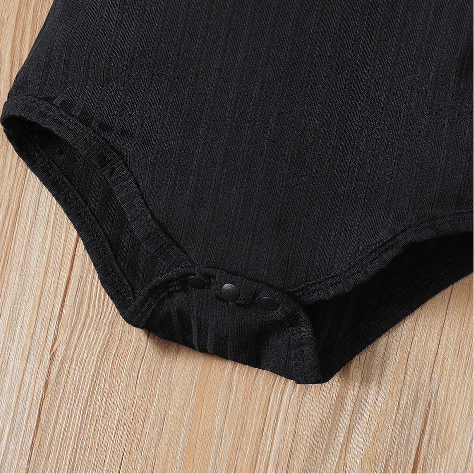 3pcs Baby Girl Black Ribbed Short-sleeve Romper and Tweed Skirt with Headband Set Black big image 6