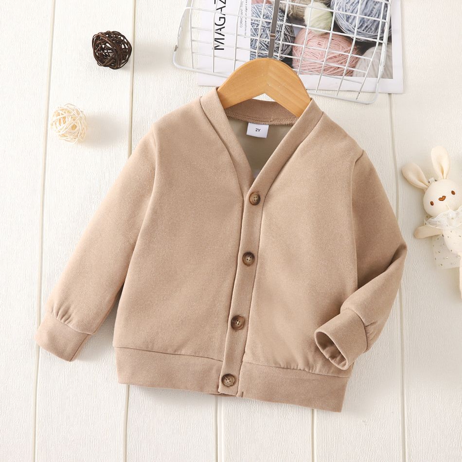 Toddler Boy/Girl Basic Button Design Solid Color Jacket Beige big image 2