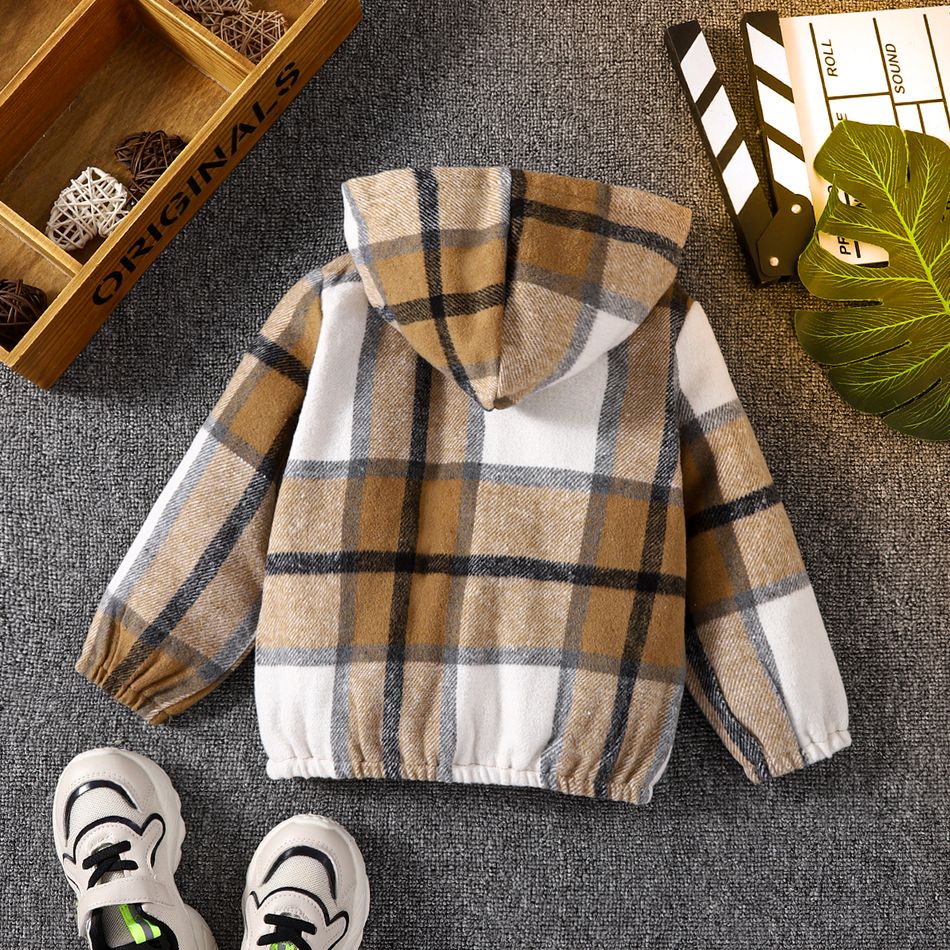 Toddler Boy/Girl Classic Button Design Plaid Hoodie Sweatshirt Brown big image 2