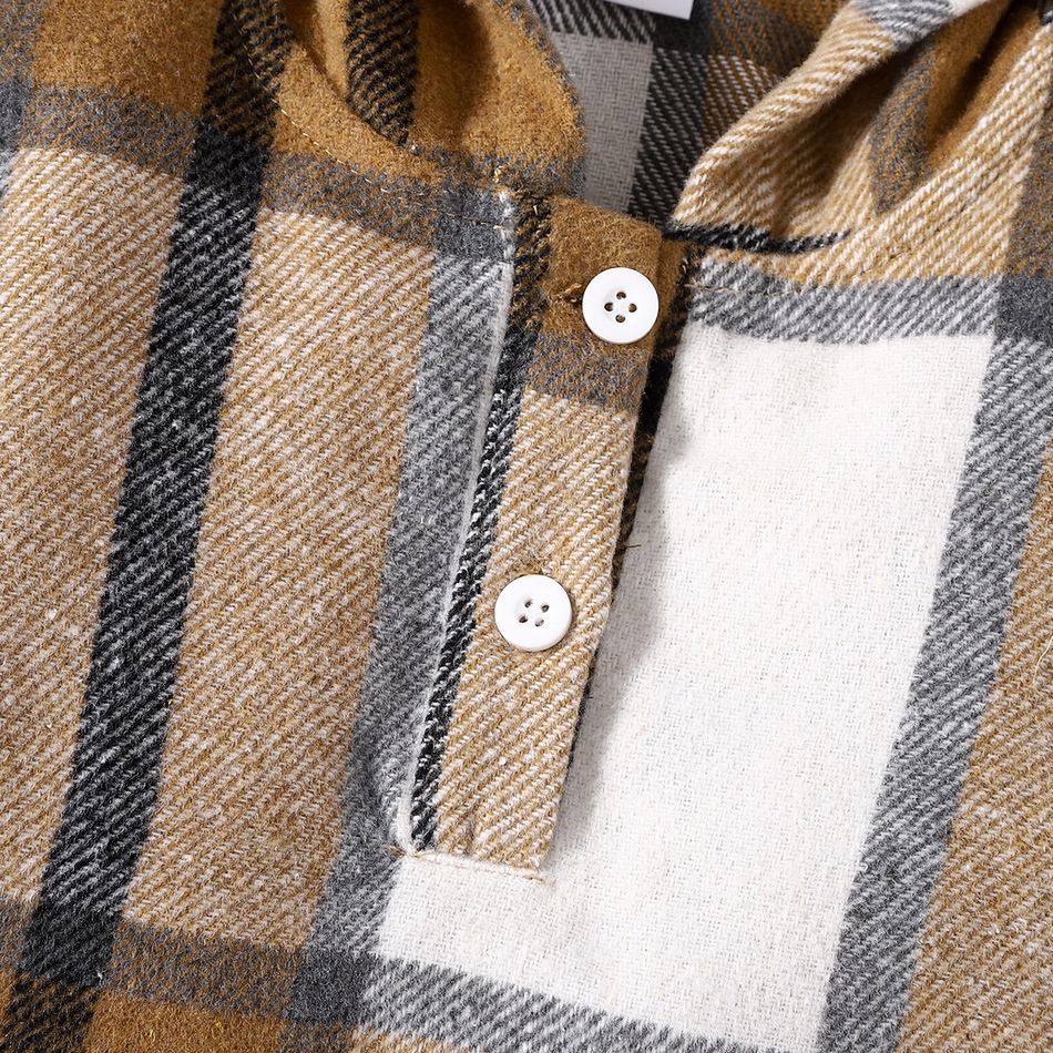 Toddler Boy/Girl Classic Button Design Plaid Hoodie Sweatshirt Brown big image 4