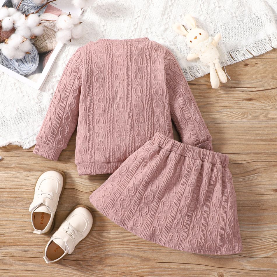 2pcs Baby Girl Rabbit Graphic Pink Cable Knit Long-sleeve Top & Skirt Set Dark Pink big image 3
