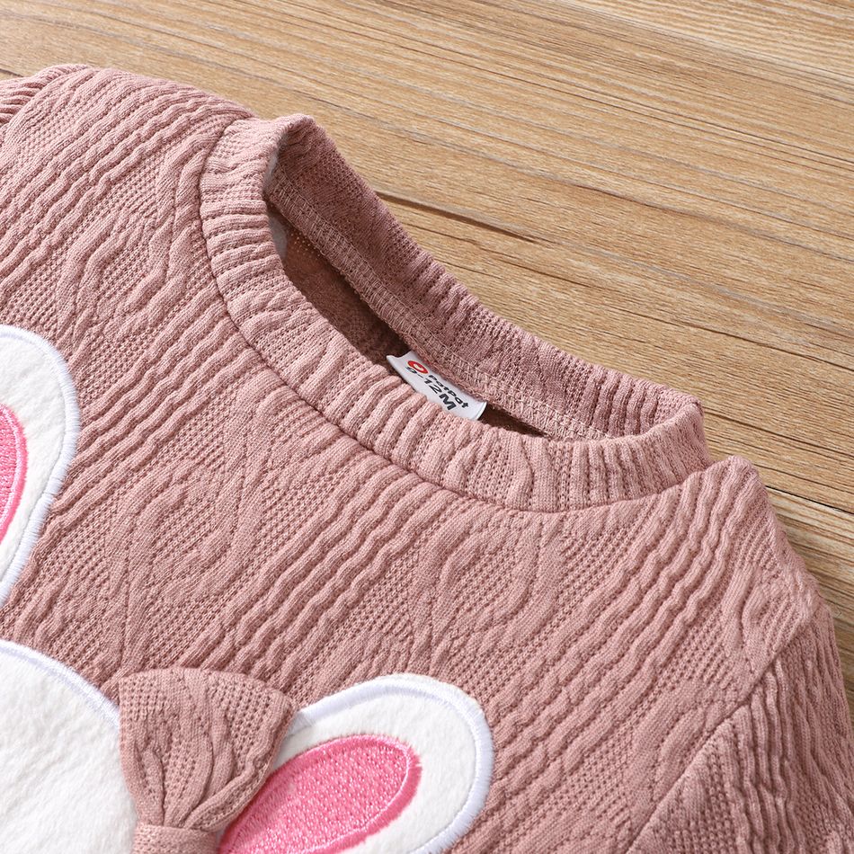 2pcs Baby Girl Rabbit Graphic Pink Cable Knit Long-sleeve Top & Skirt Set Dark Pink big image 4