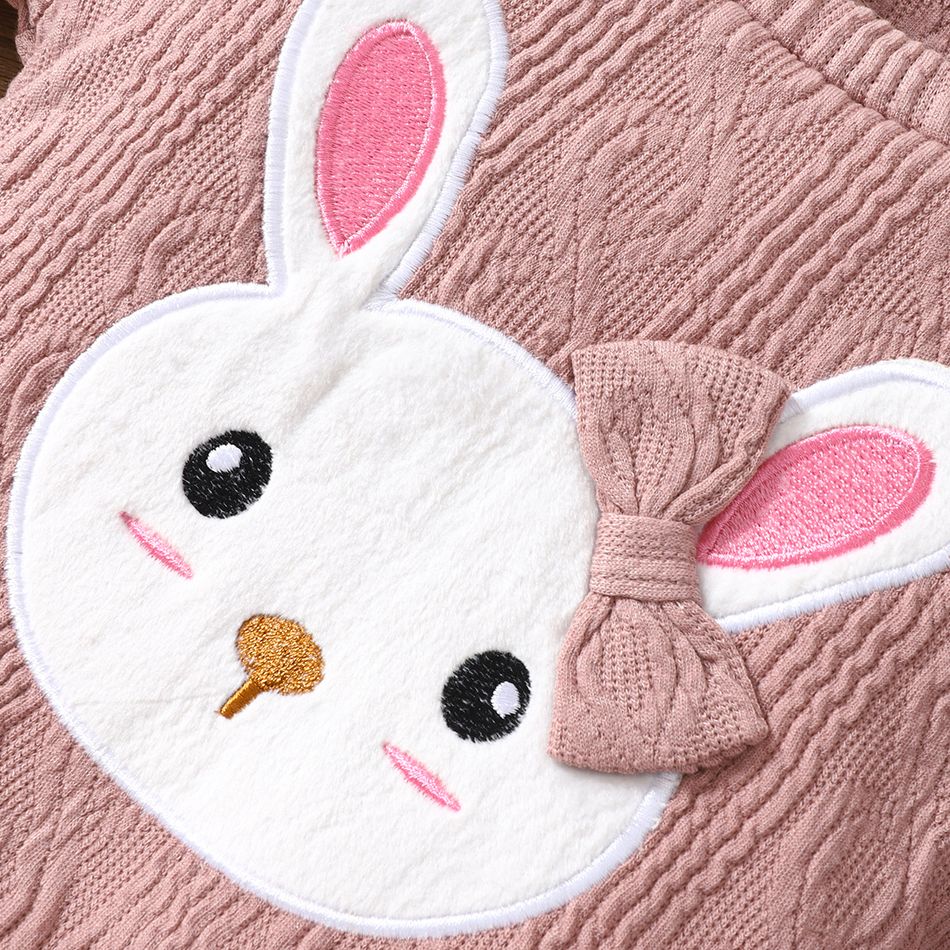 2pcs Baby Girl Rabbit Graphic Pink Cable Knit Long-sleeve Top & Skirt Set Dark Pink big image 5