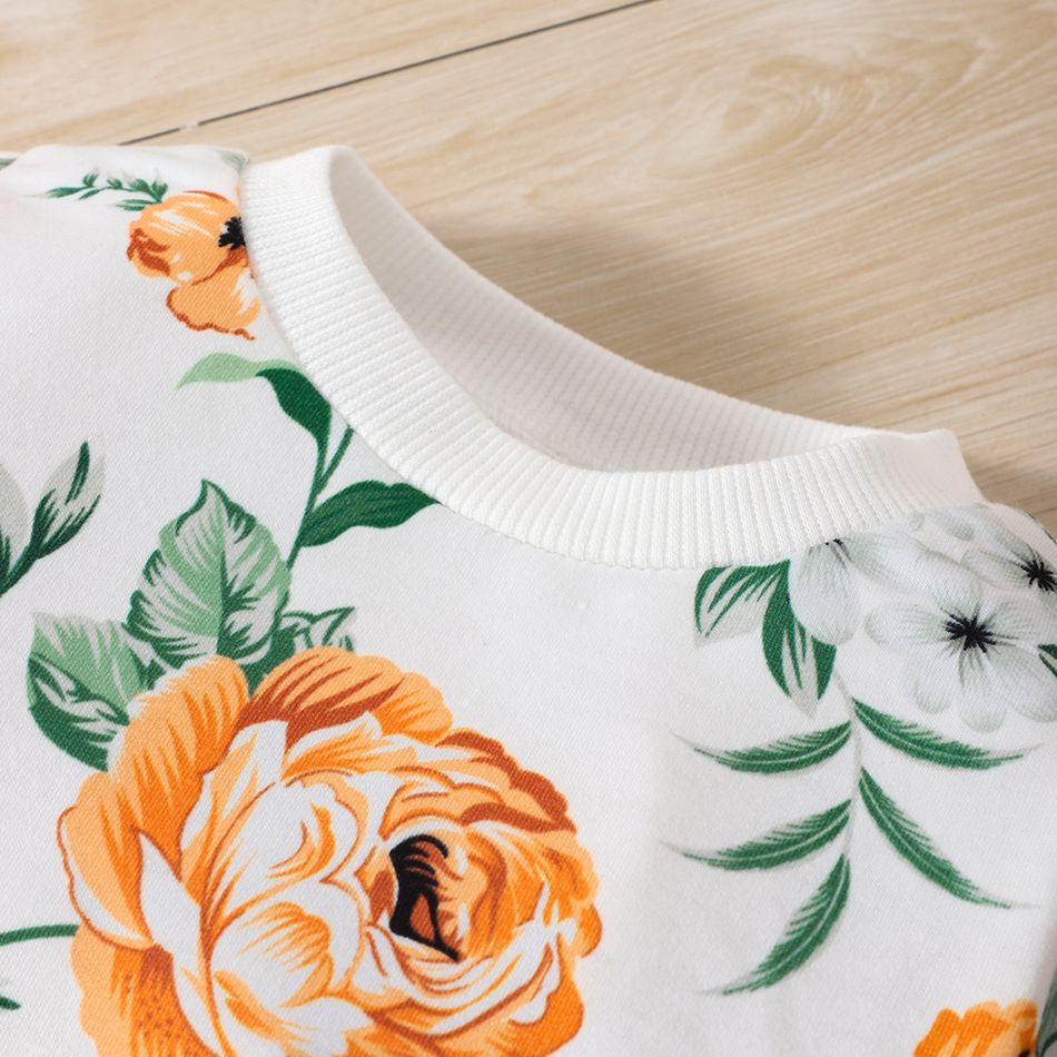 2pcs Baby Girl Long-sleeve Allover Floral Print Sweatshirt and Mesh Skirt Set Yellow big image 3