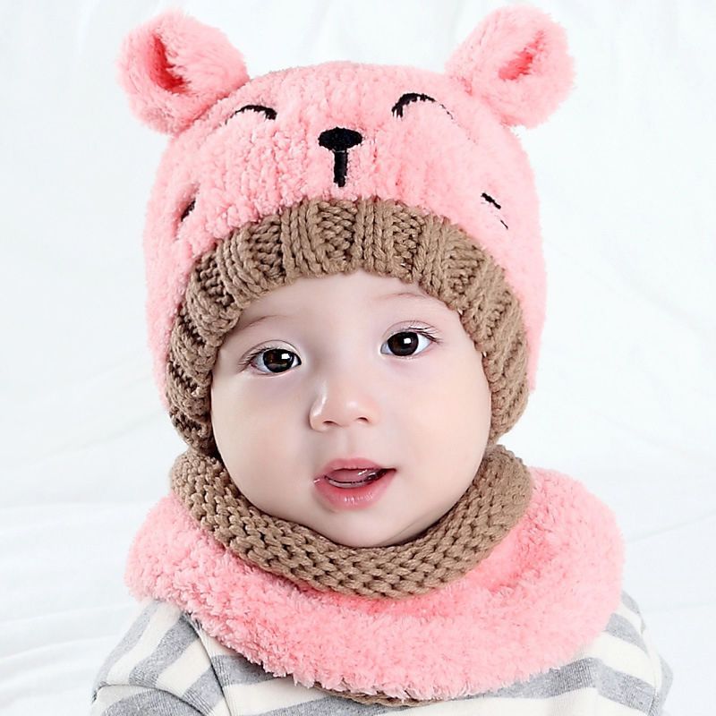 2-teiliges Set aus gestrickter Mütze und Schal im Tierdesign für Babys und Kleinkinder rosa big image 2