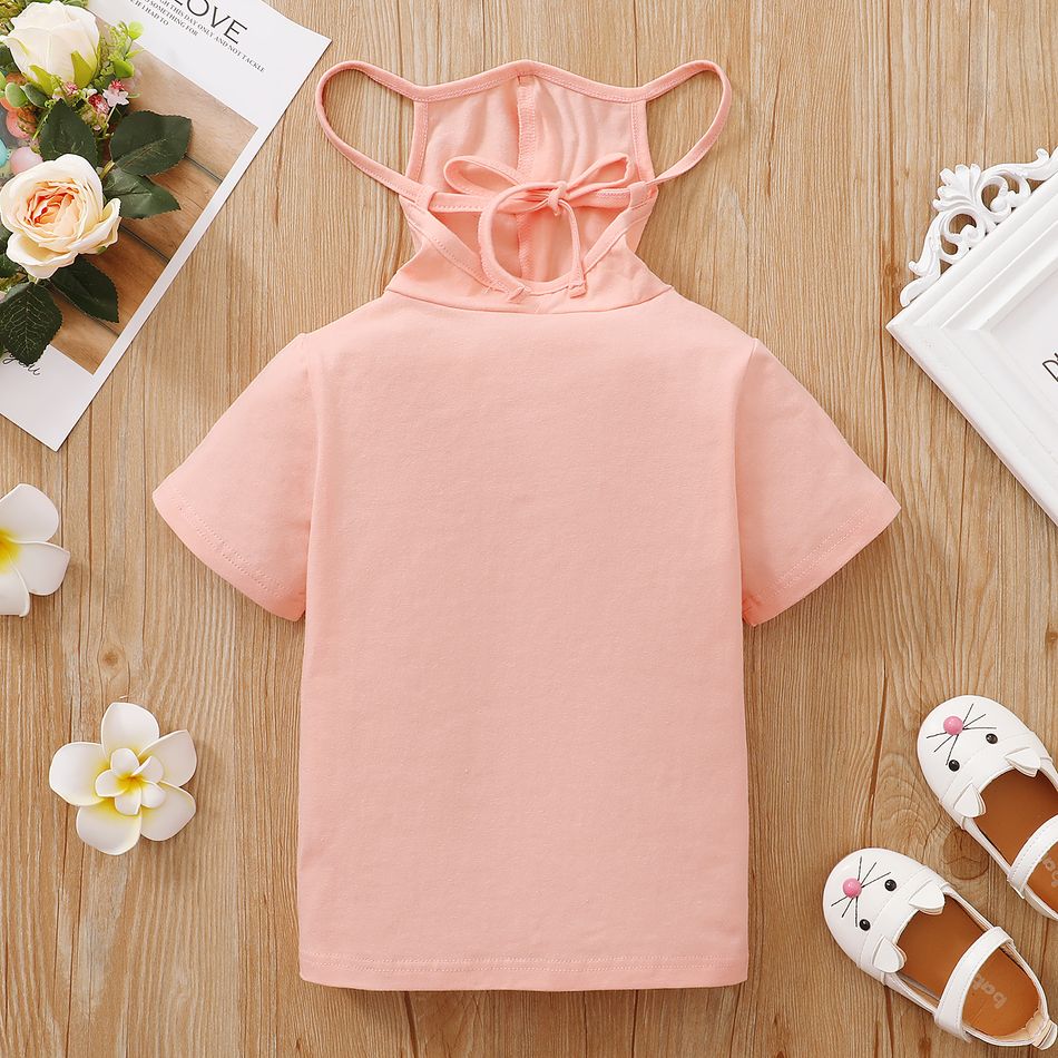 Toddler Girl casual Tee with Face Mask Light Pink