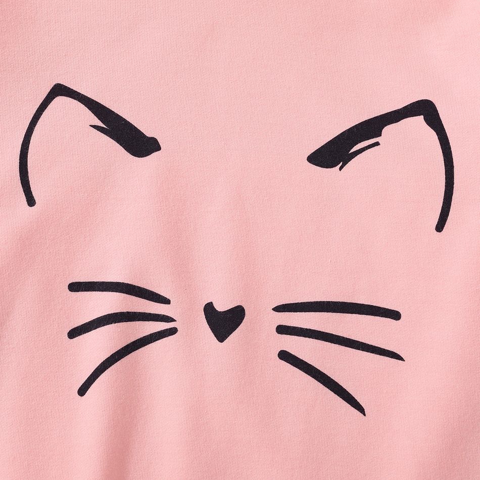 Kid Girl Cat Print Ear Design Solid Hoodie Sweatshirt Pink big image 2