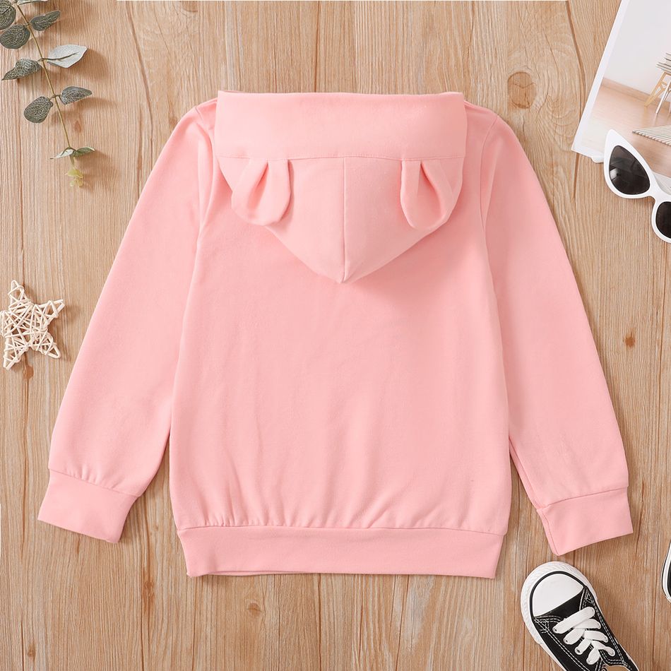 Kid Girl Cat Print Ear Design Solid Hoodie Sweatshirt/ 100% Cotton Elastic Denim Leggings Pink big image 6