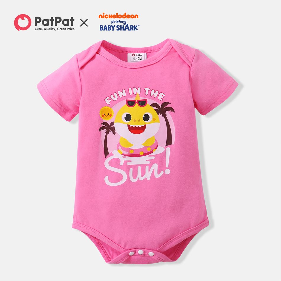 Baby Shark Pink Cotton Graphic Bodysuit for Baby Girl Dark Pink