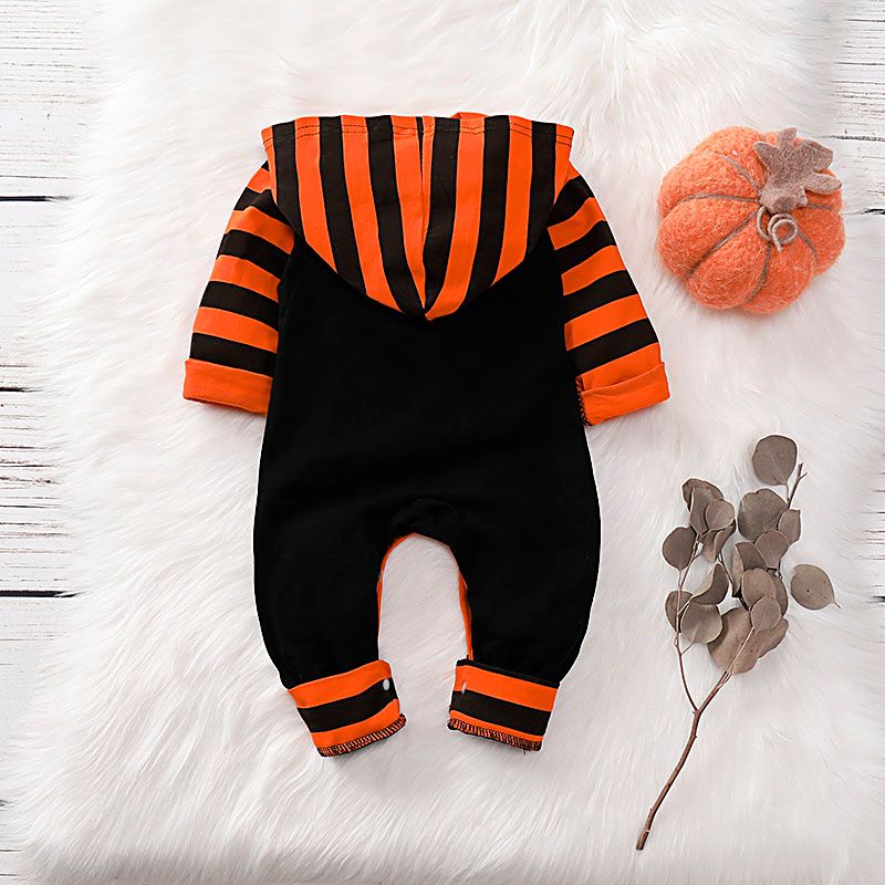 Halloween  Letter and Pumpkin Long-sleeve Baby Hoodie Jumpsuit Orange big image 3