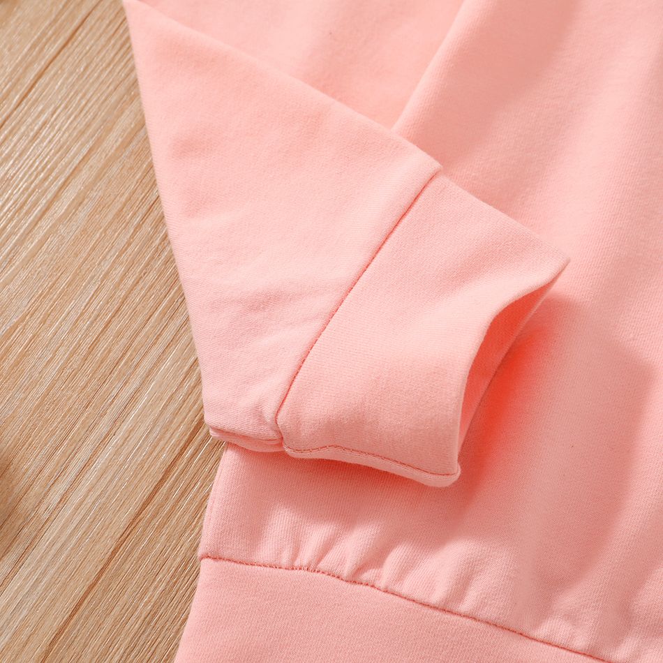 2-piece Kid Girl Animal Cat Print Hoodie Sweatshirt and Colorblock Pants Set Pink big image 6