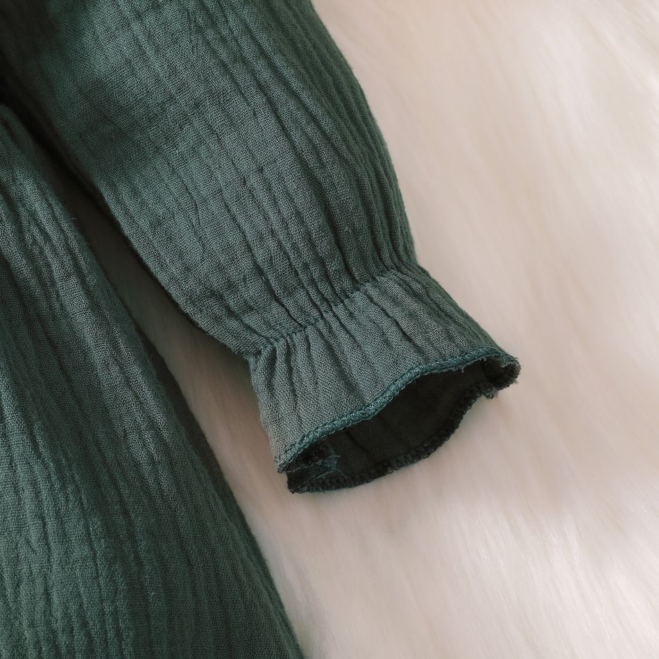 2 قطعة الدانتيل الربط القطن كريب مجموعة فستان طويل الأكمام الصلبة أخضر big image 5