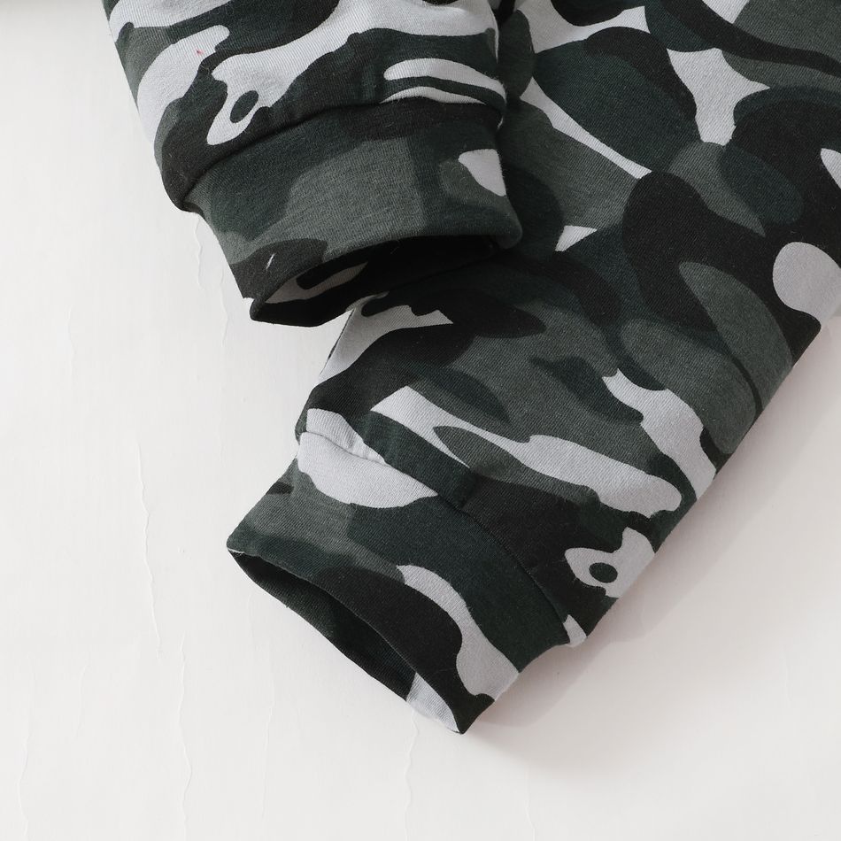 2-piece Baby Boy Letter Camouflage Print Hoodie Sweatshirt and Pants Casual Set Black big image 7