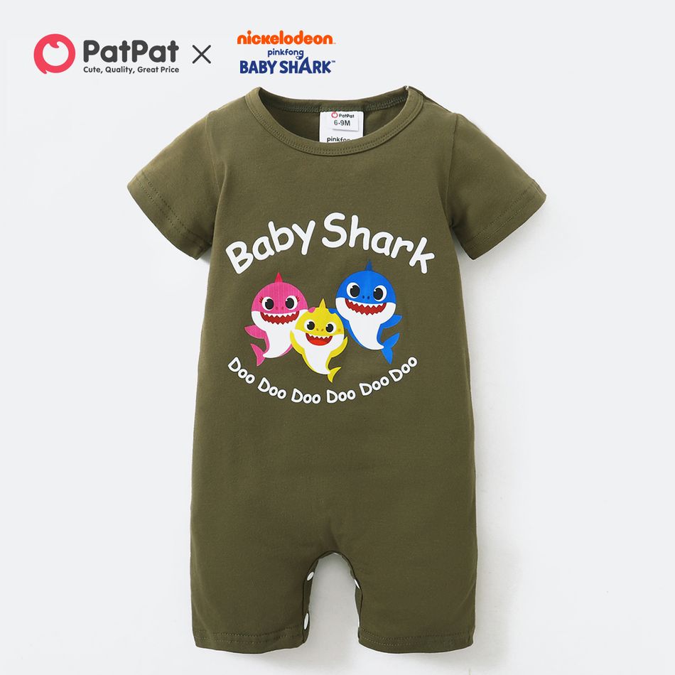 Baby Shark 'Doo Doo Doo' Graphic Cotton Romper for Baby Army green