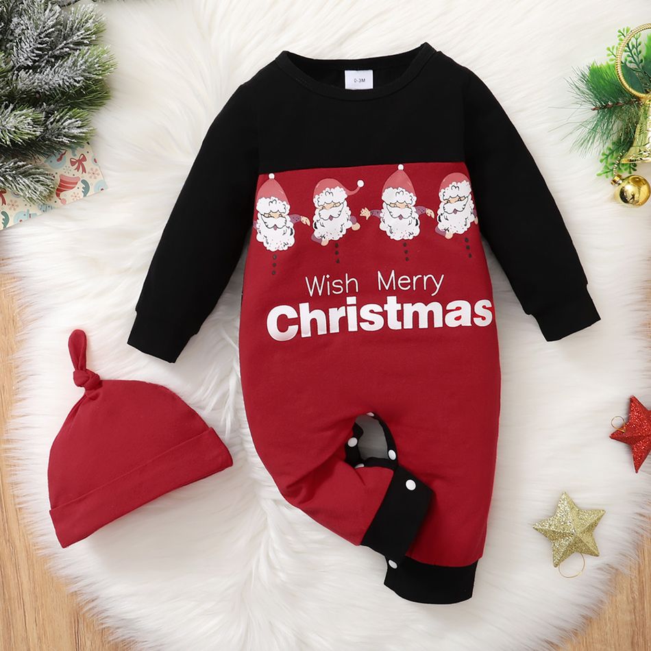 Christmas 2pcs Baby Boy/Girl Santa and Letter Print Red Long-sleeve Jumpsuit Set Red