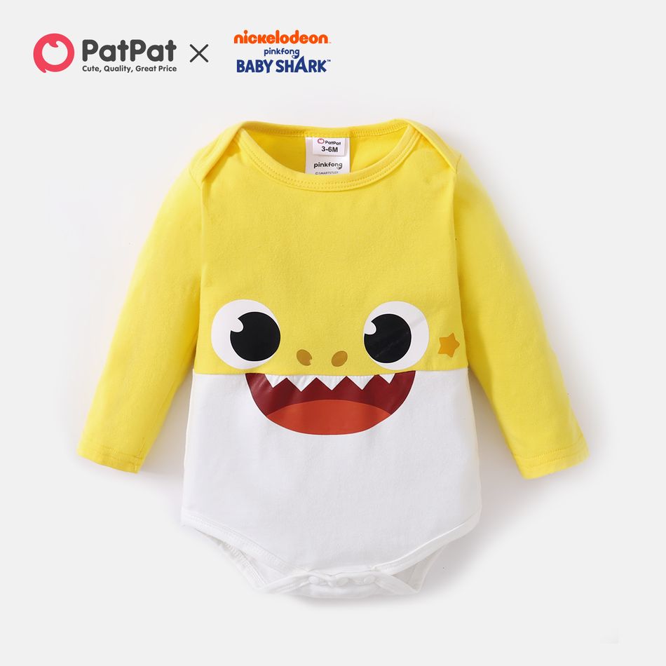 Baby Shark Cotton Shark Face Graphic Colorblock Bodysuit for Baby Yellow