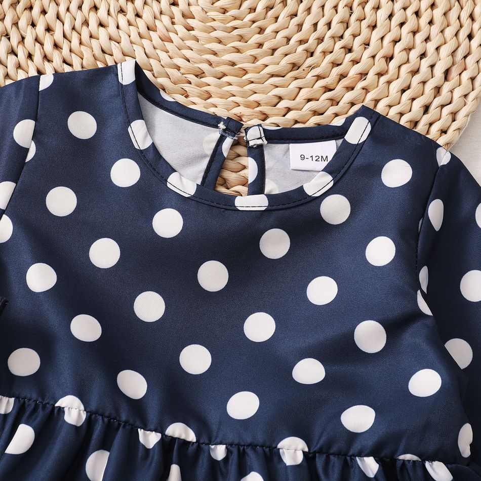 3pcs Baby All Over Polka Dots Navy Ruffle Bell Sleeve Top and Cotton Ripped Denim Jeans Set Navy big image 5