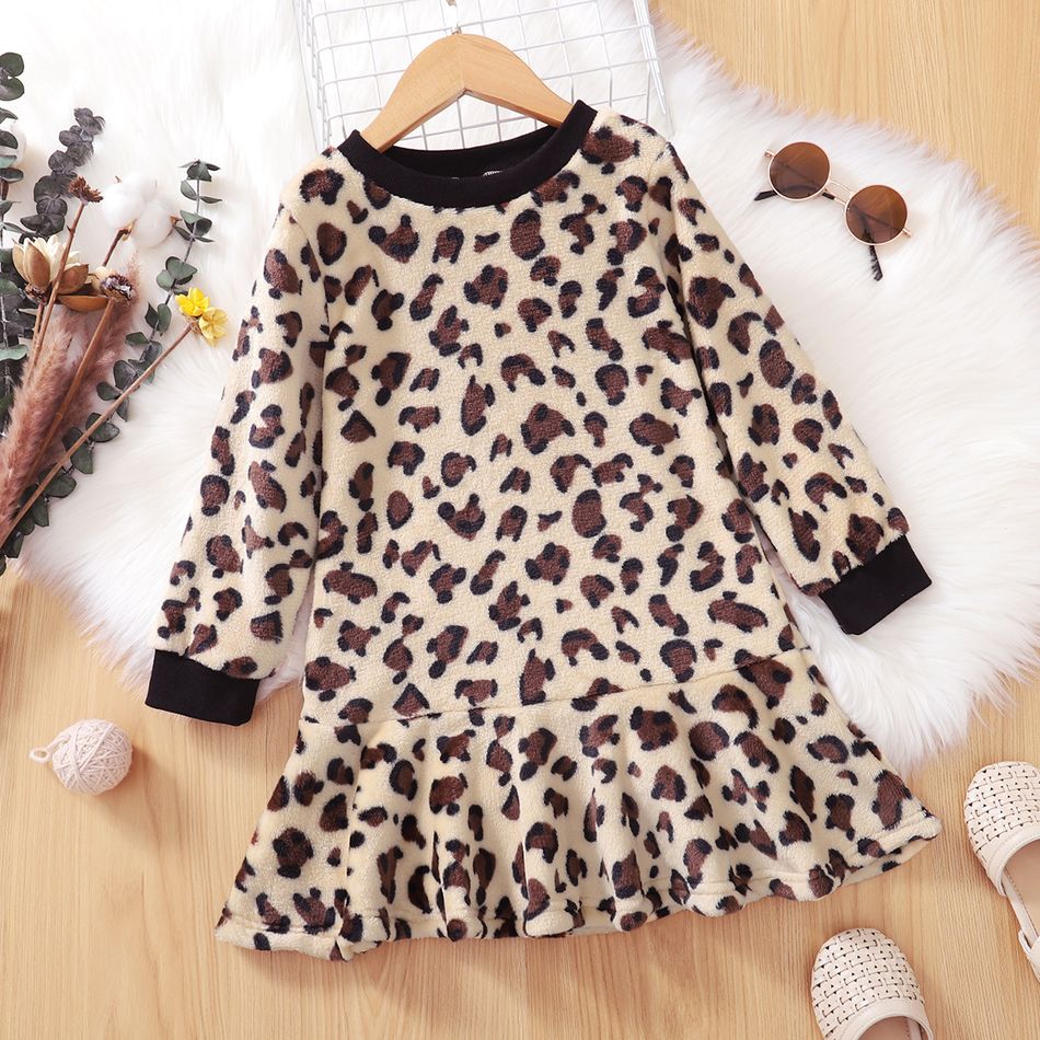 Toddler Leopard Print Fuzzy Sweatshirt Dress Multi-color