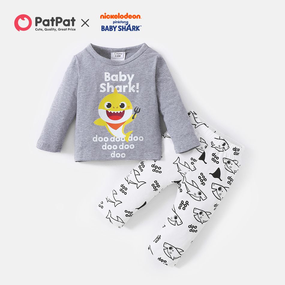 Baby Shark 2-piece Baby Boy Cotton Graphic Tee and Allover Pants Set Grey