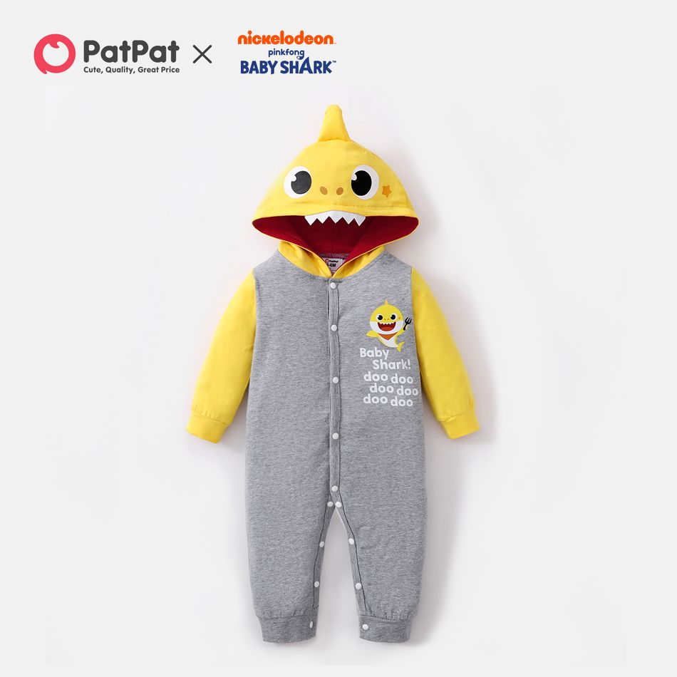 Baby Shark Cotton Colorblock Hooded Jumpsuit for Baby Yellow