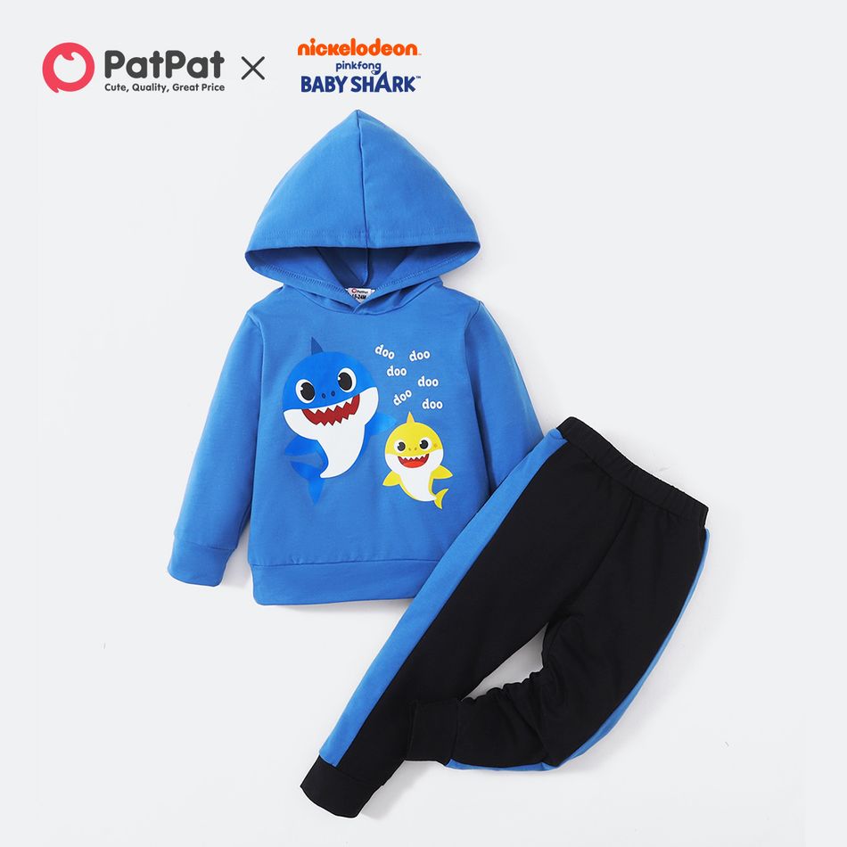 Baby shark 2-piece Toddler Boy Hooded Sweatshirt and Pants Set Blue big image 3