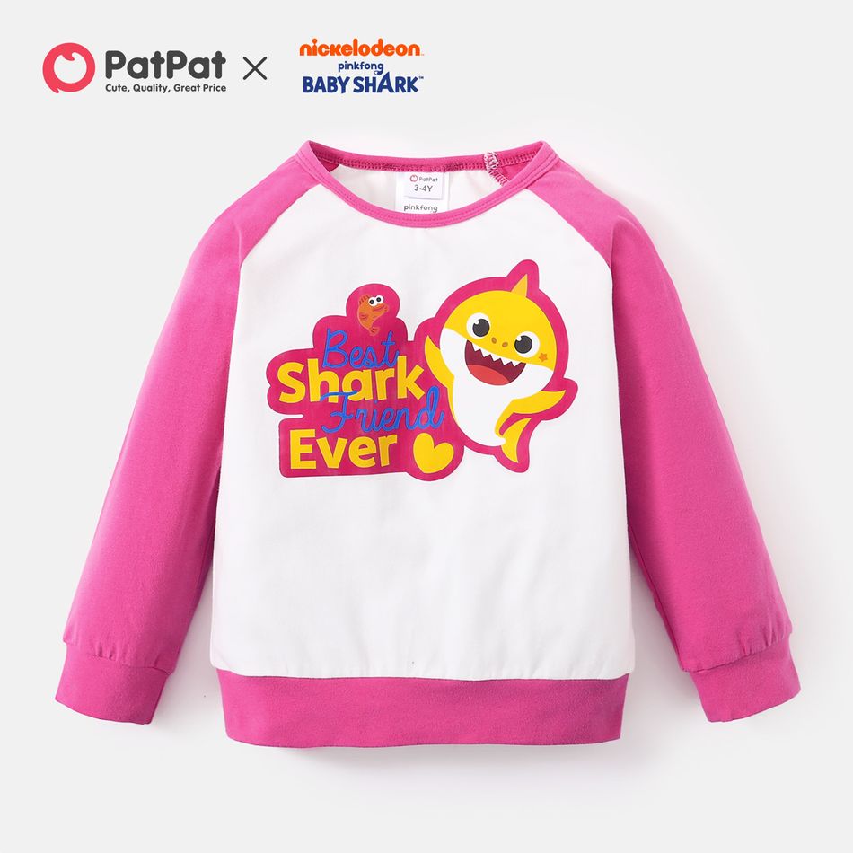 Baby Shark Toddler Girl Cotton Colorblock Pullover Sweatshirt White