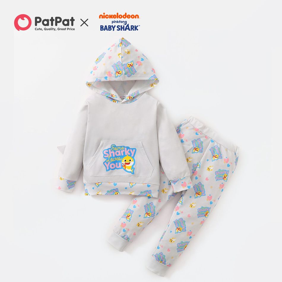 Baby Shark 2-piece Baby Boy Hooded Sweatshirt and Allover Pants Set Grey