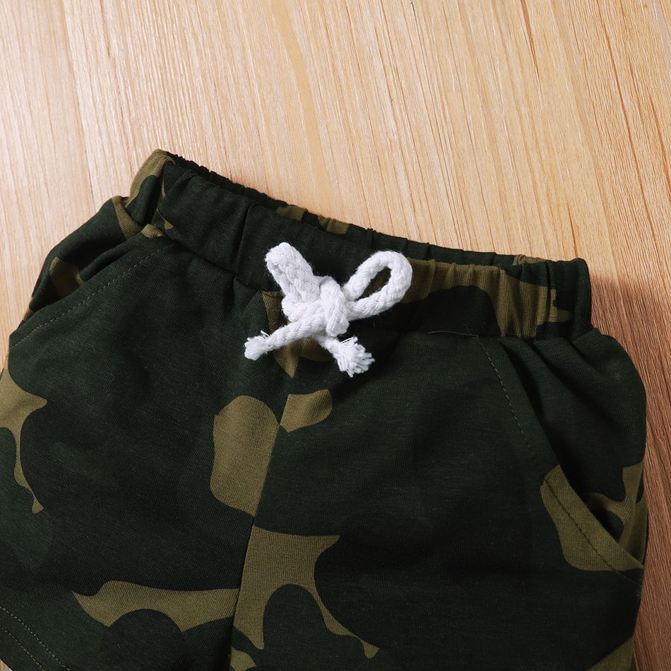 2pcs Baby Boy 95% Cotton Camouflage Shorts and Letter Print Short-sleeve T-shirt Set Black big image 7