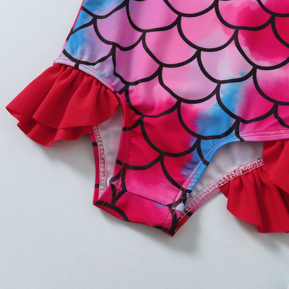 Baby Girl Mermaid Design Sleeveless Ruffle One-Piece Swimsuit Multi-color big image 2