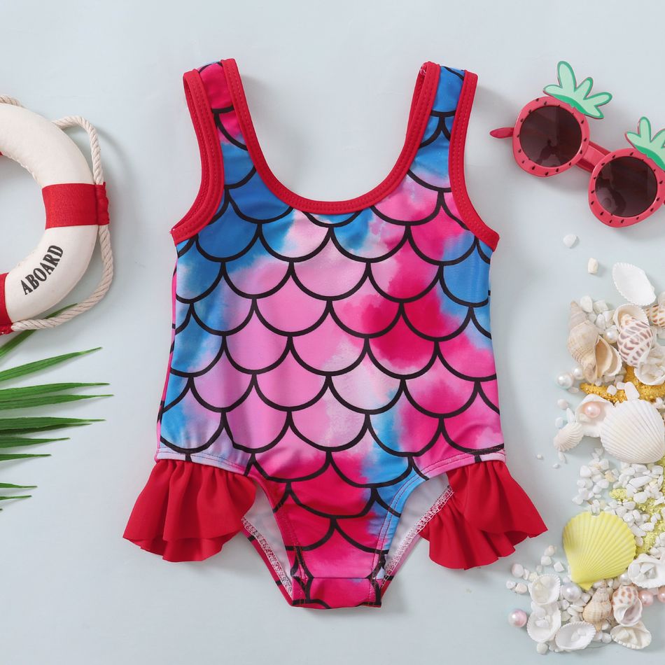 Baby Girl Mermaid Design Sleeveless Ruffle One-Piece Swimsuit Multi-color big image 3