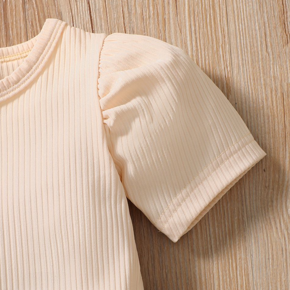 2pcs Baby Boy Solid Ribbed Puff-sleeve Top and Shorts Set Apricot big image 3
