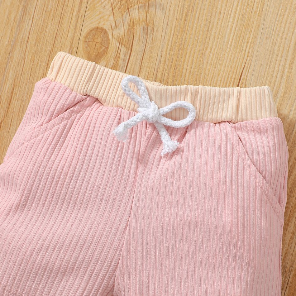 2pcs Baby Girl Rainbow Print Ribbed Short-sleeve Top and Shorts Set Pink big image 6