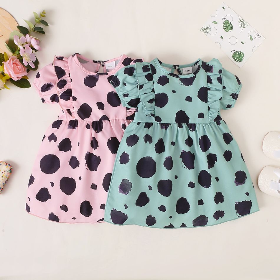 Baby Girl Allover Dots Print Puff-sleeve Ruffle Dress Pink big image 6