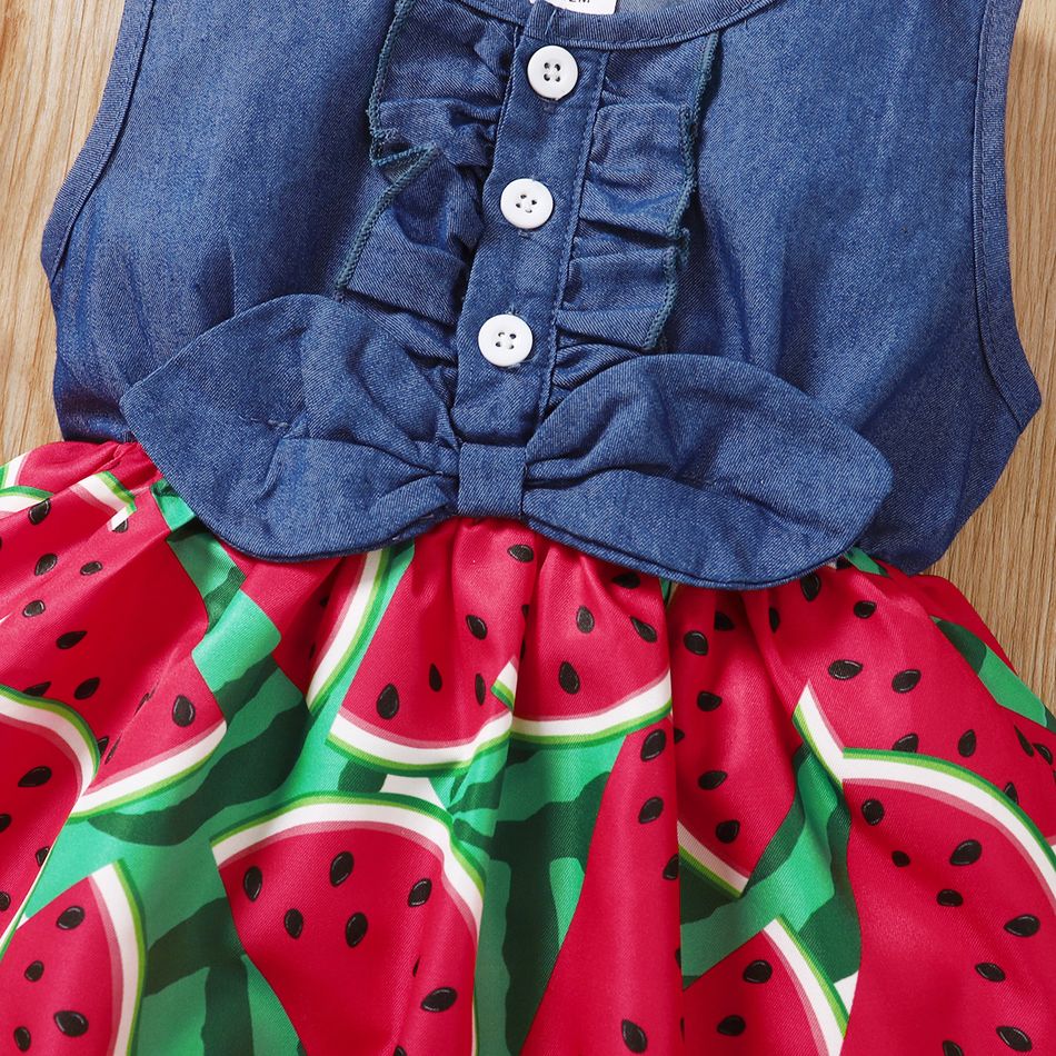 طفلة صلبة الربط في جميع أنحاء البطيخ طباعة بلا أكمام فستان دبابة متعدد الألوان big image 5