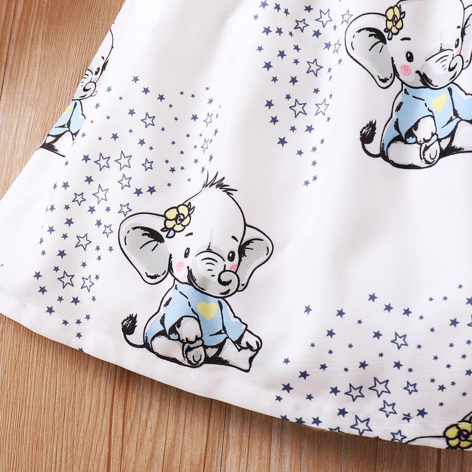 Baby Girl All Over Cartoon Elephant Print Flutter-sleeve Dress Light Blue big image 3