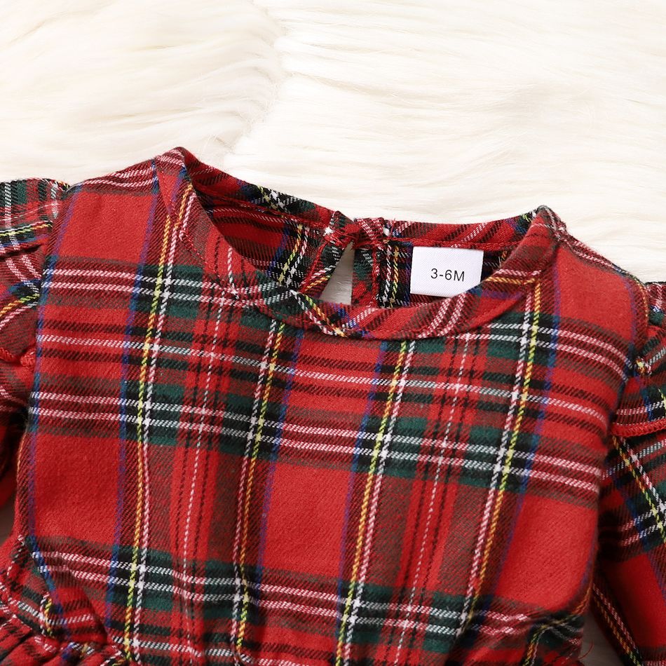 3pcs Baby Girl 95% Cotton Ruffle Long-sleeve Plaid Top and Ripped Jeans Set PLAID big image 4