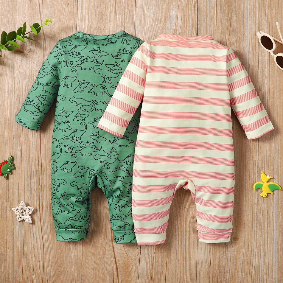 2-Pack Baby Boy/Girl Dinosaur Print Long-sleeve Jumpsuits Set Multi-color big image 2