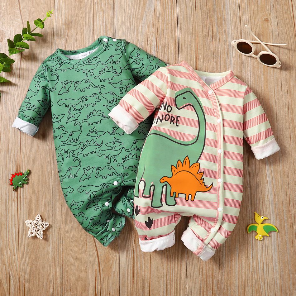 2-Pack Baby Boy/Girl Dinosaur Print Long-sleeve Jumpsuits Set Multi-color big image 3
