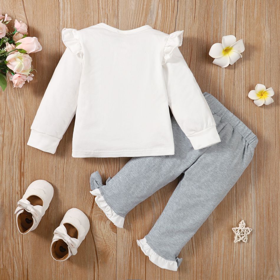 2pcs Baby Girl 95% Cotton Ruffle Long-sleeve Koala Embroidered Patched Sweatshirt and Pants Set White big image 2
