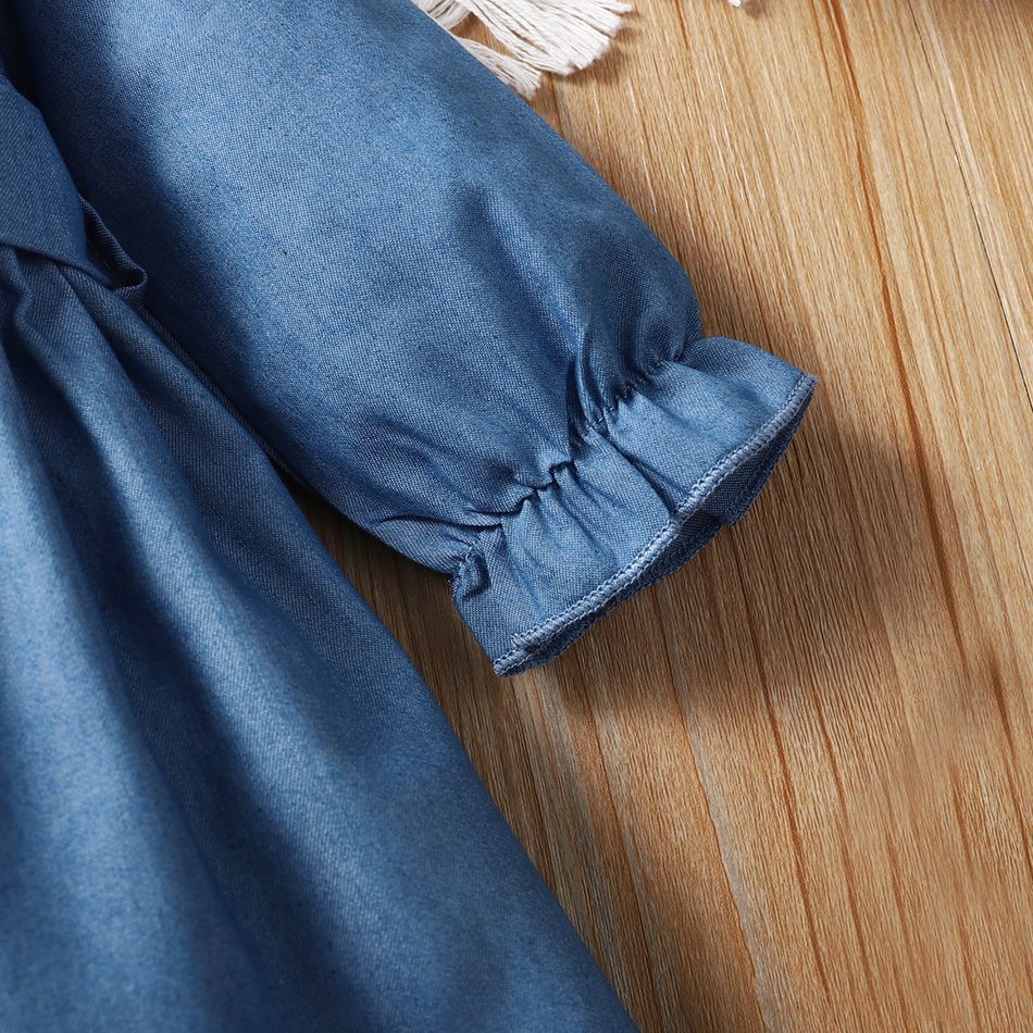 طفلة زرقاء تقليد طية صدر السترة الدنيم طوق مزدوج الصدر بحزام معطف الخندق اللباس أزرق big image 6