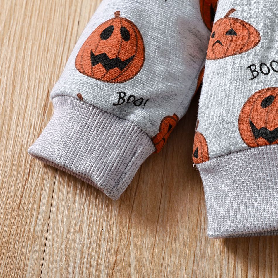 Halloween 2pcs Baby Boy/Girl Allover Pumpkin Print Long-sleeve Sweatshirt and Sweatpants Set Grey big image 5