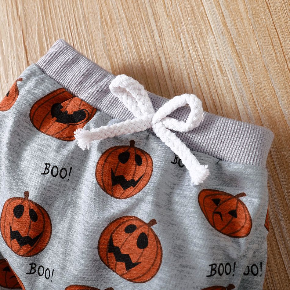 Halloween 2pcs Baby Boy/Girl Allover Pumpkin Print Long-sleeve Sweatshirt and Sweatpants Set Grey big image 6