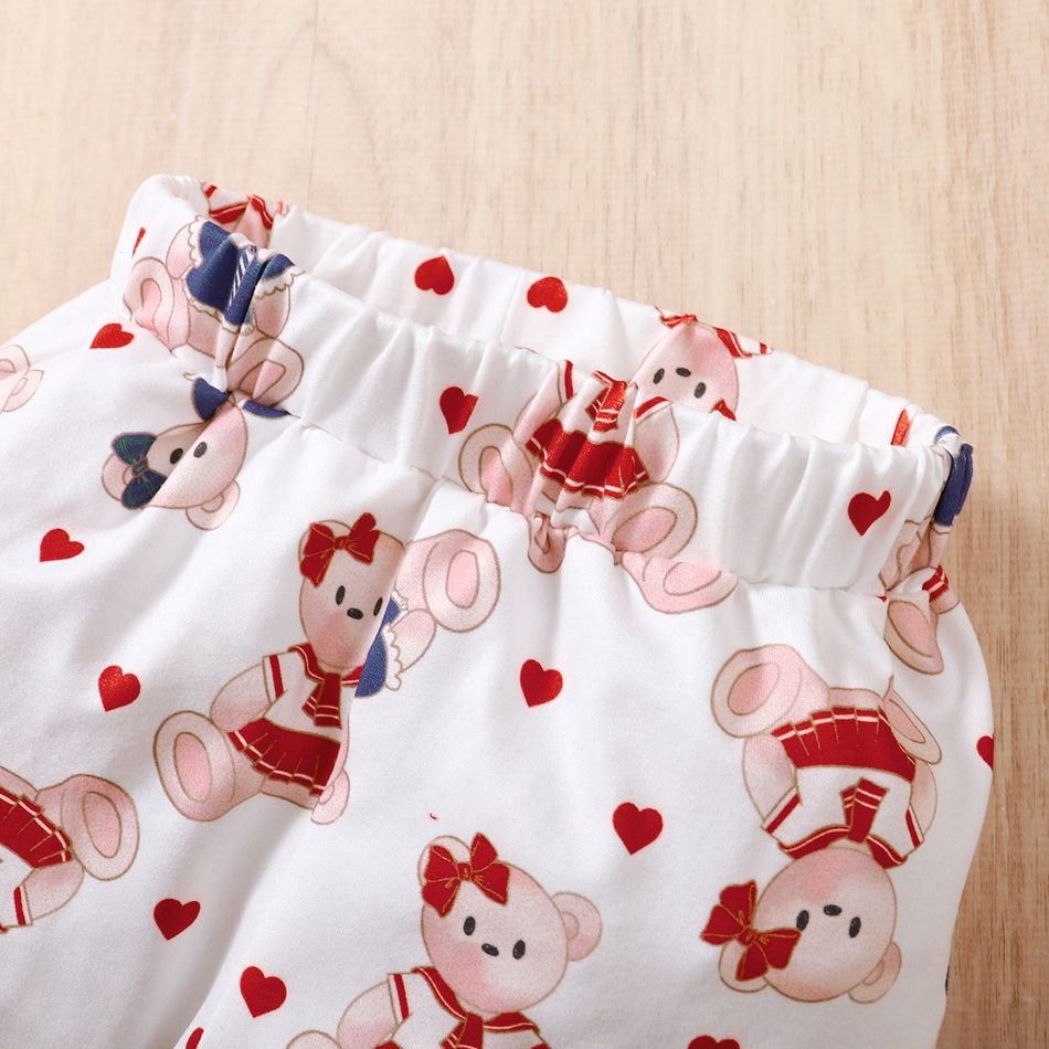 3pcs Baby Girl Letter Graphic Long-sleeve Hooded Romper and Allover Bear Print Pants with Headband Set Red big image 7