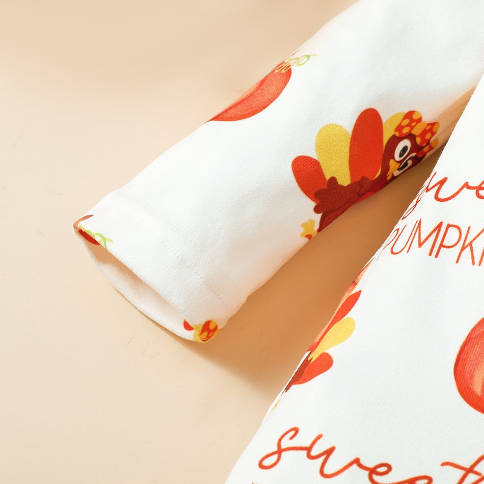 عيد الشكر 2 قطعة طفلة كل انحاء تركيا طباعة طويلة الأكمام كشكش تقليم سستة بذلة مع مجموعة عقال البرتقالي