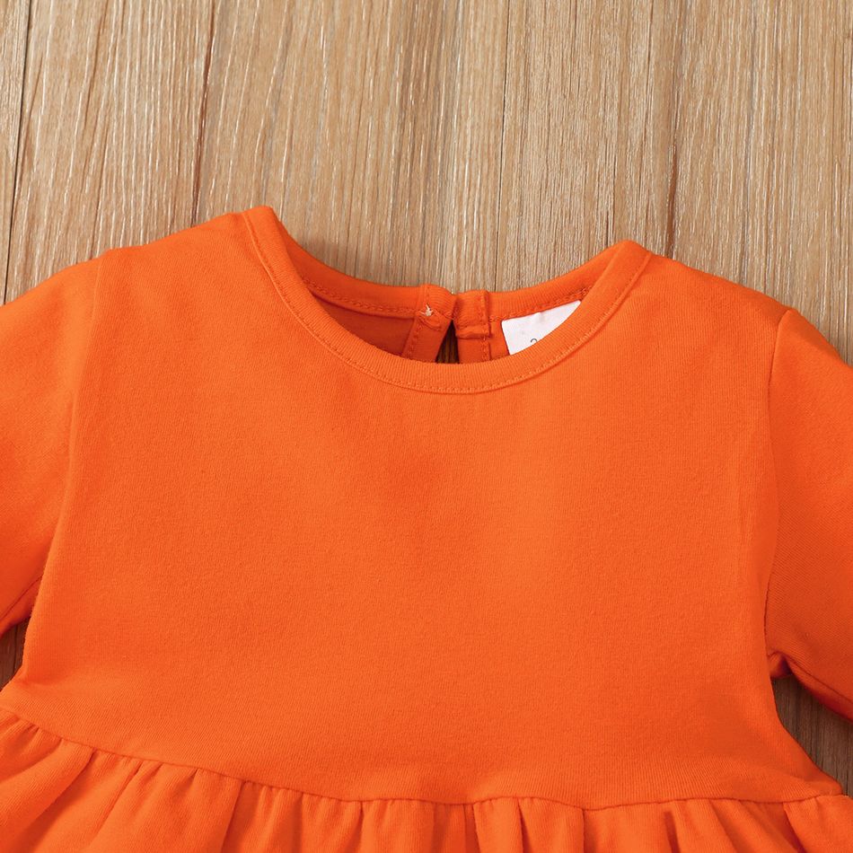 2pcs Baby Girl 95% Cotton Flare-sleeve Layered Ruffle Hem Top and Allover Sunflower Floral Print Leggings Set Orange big image 4