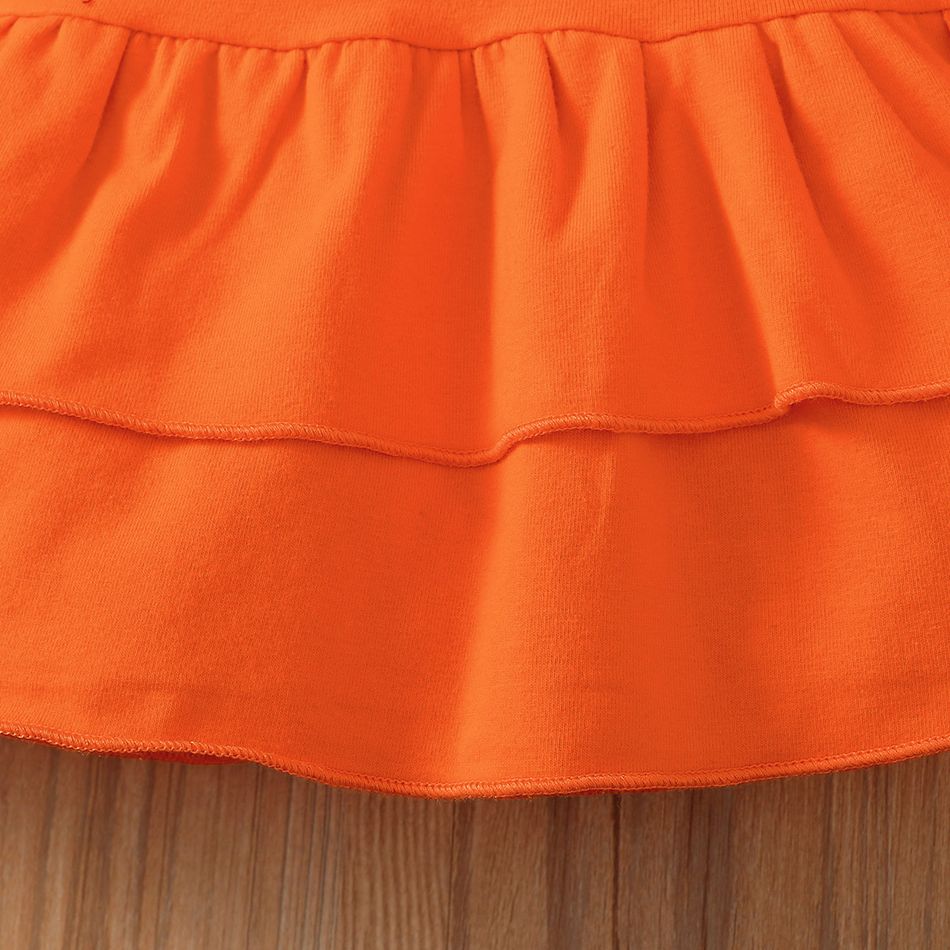 2pcs Baby Girl 95% Cotton Flare-sleeve Layered Ruffle Hem Top and Allover Sunflower Floral Print Leggings Set Orange big image 5