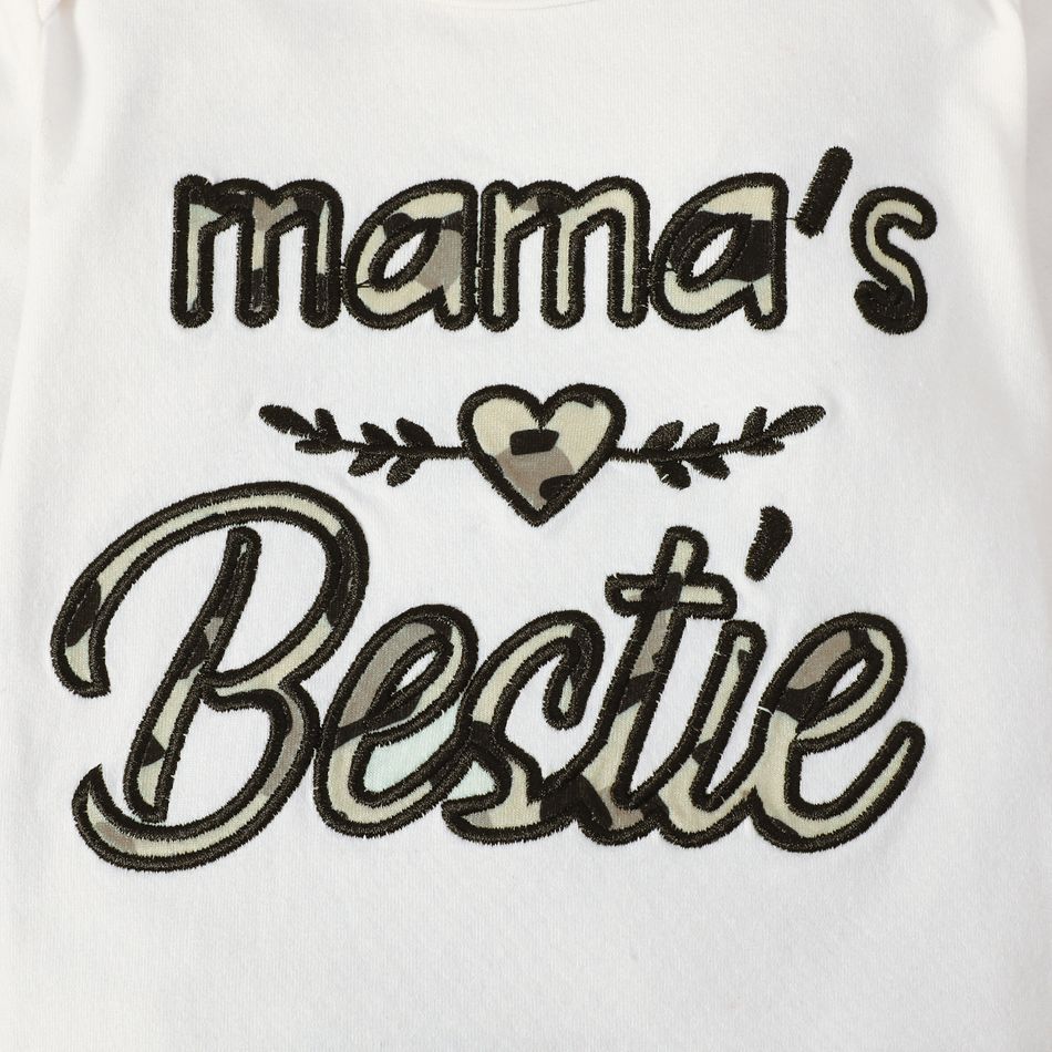 2pcs Baby Girl 95% Cotton Long-sleeve Letter Embroidered Jumpsuit and Leopard Fuzzy Vest Set White big image 6